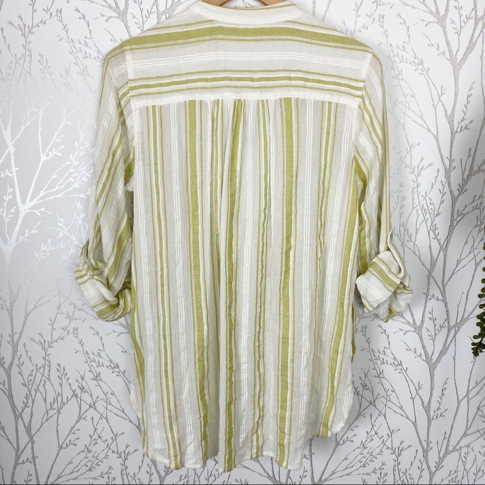 SOFT SURROUNDINGS Elisha Turquoise Beaded Cotton Stripe Tunic Top Blouse M - Picture 4 of 15